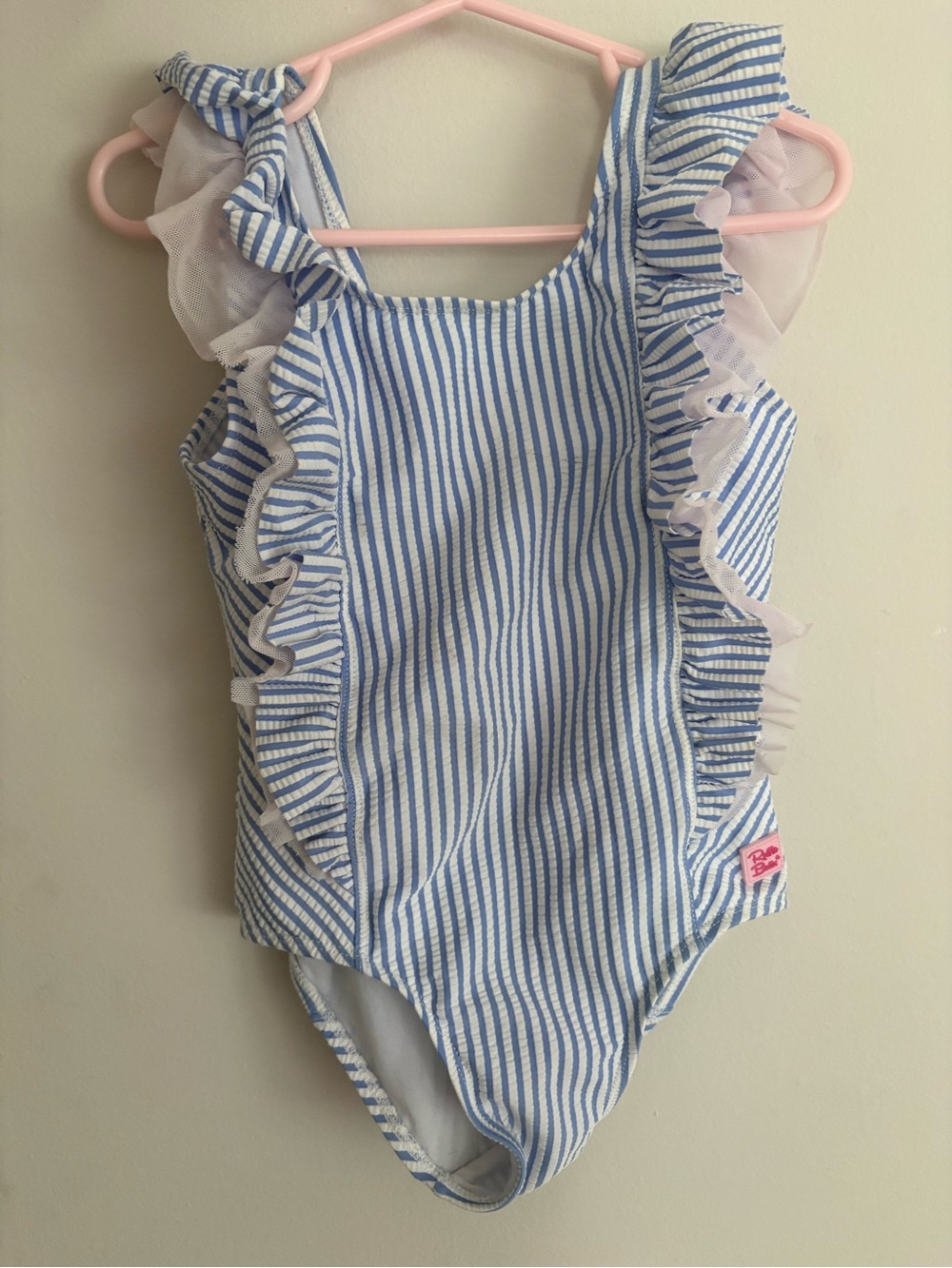 Ruffle Butts Blue and White Striped Ruffle One-Piece Swimsuit
